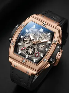 ONOLA Luxury Tonneau Men's Automatic Mechanical Watch with Hollow Gold Movement Multi Functional Timing Fashion Sports Watch Battery Free Automatic Winding