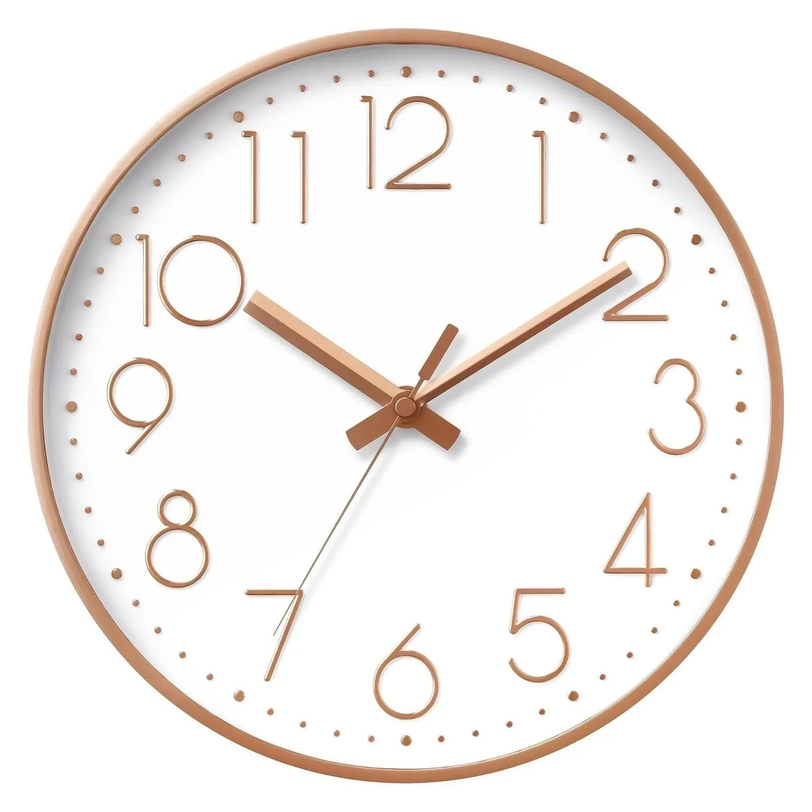 Wall Clock 10 Inch Rose Gold Decorative, Battery Operated Silent Non-Ticking | Round, Bold 3D Numbers Easy Read, 1 AA Not Included; for Bathroom, Living RoomGift