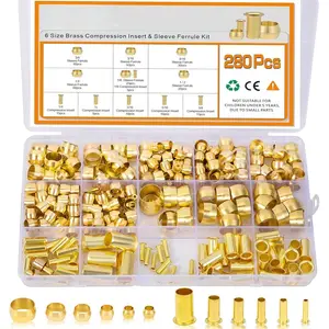 280 count Compression Fittings  kit - 6 Sizes Brass Compression Sleeve Ferrule & Insert, Connect for Air, Water, , Oil and Inert