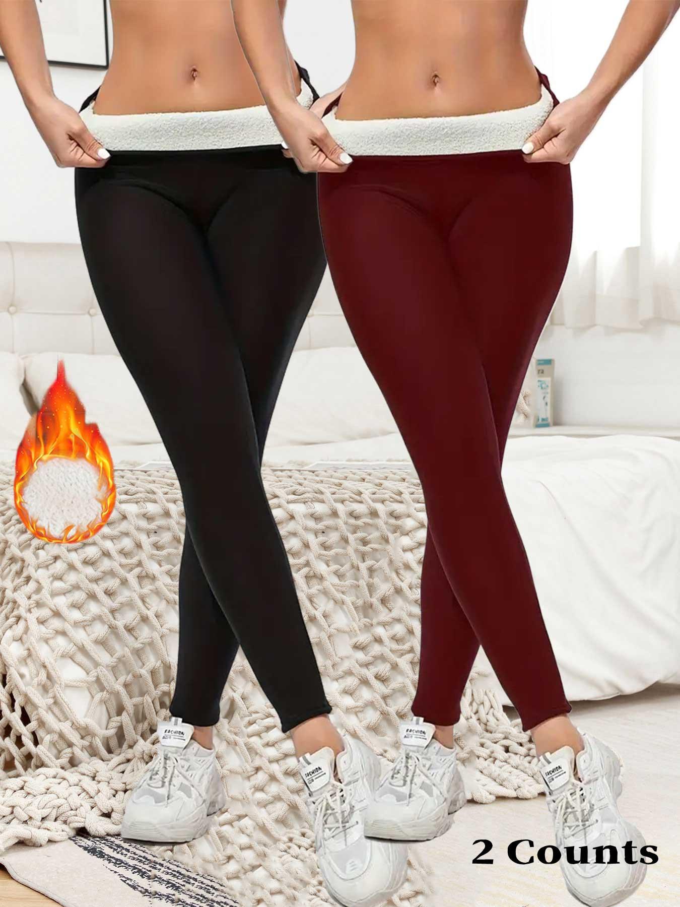 Women's Solid Thermal Lined Stretchy High Waist Activewear Sports Training Leggings, Casual Comfy Warm Skinny Pants for Yoga Gym Workout Running, Ladies Sportswear for Fall & Winter, Seamless Yoga Athleisure Fitness Leggings