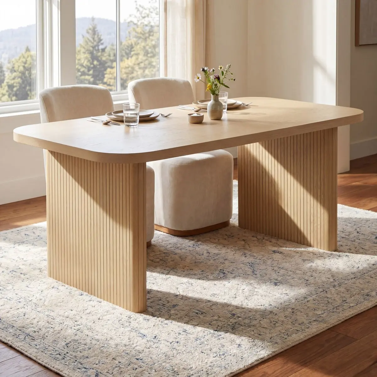 Modern Wooden Dining Table with Fluted or X-Leg Base - 68.75” Rectangular Kitchen Table for Dining Room, Minimalist Home Furniture