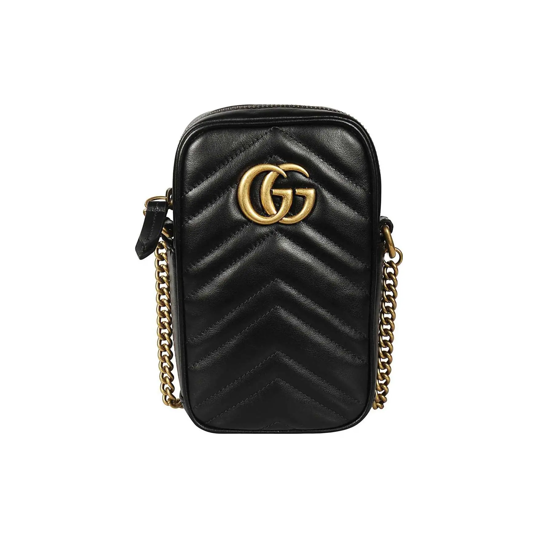 Gucci GG Marmont Distressed Quilted Leather Crossbody Phone Bag for Women, Black
