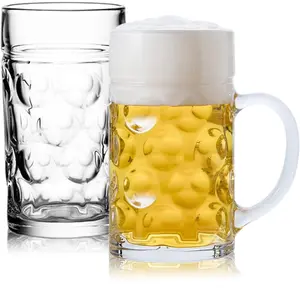 Glass Beer Stein Mugs Jumbo Mugs,German Beer Mug With Handle 1.2Liter,Big Freezable Glass Mug 40oz,Extra Large German Beer Glasses BPA Free,Dishwasher Safe 2 Pack