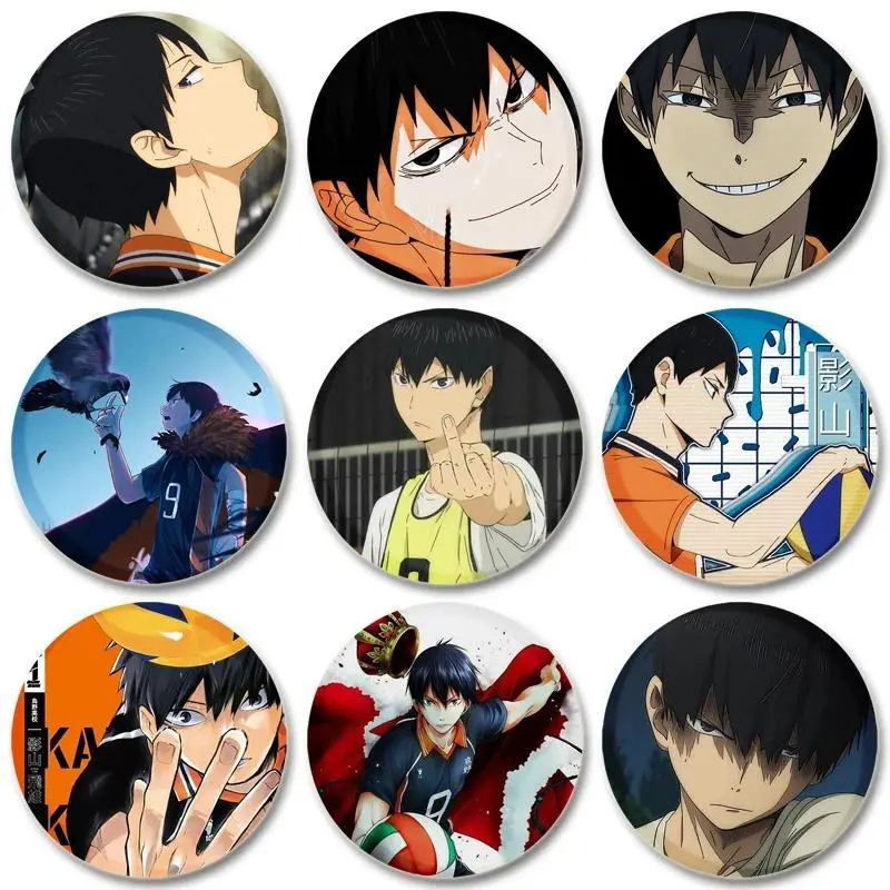 32/44/58mm Anime Haikyuu Tobio Kageyama Badge Brooch Pin Handmade Round Brooches Lapel Pins Accessories for Clothes Backpack