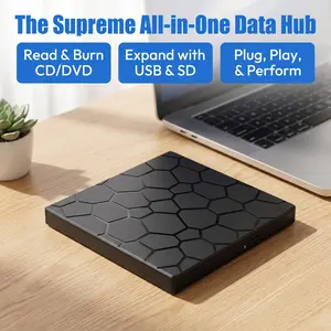 7-in-1 USB 3.0&Type-C external CD/DVD burner with SD/TF card slot, portable disc reader+drive, CD Reader for Laptop, plug and play, compatible with laptops/desktops Windows 11/10/Mac/Linux