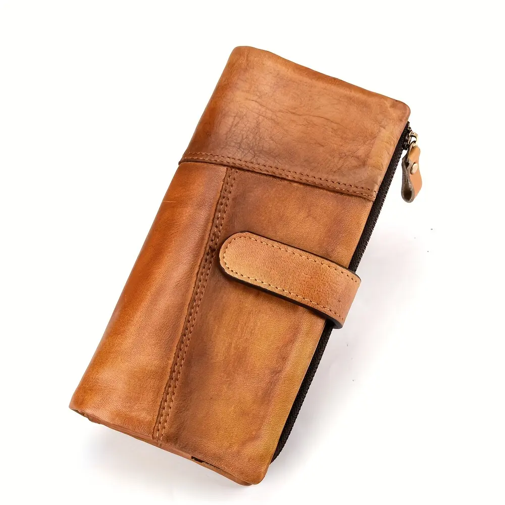 Women's Genuine Leather Long Vintage Wallet, Top-Grain Cowhide Card Holder with Multiple Card Slots for Bank and Credit Cards