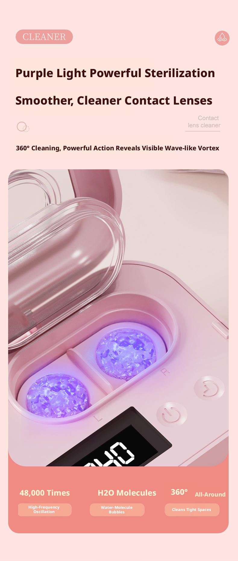 Ultrasonic Contact Lens Cleaner, Electric Cleaning Machine for Color Contact Lenses, USB Rechargeable Portable Contact Lens Care Box