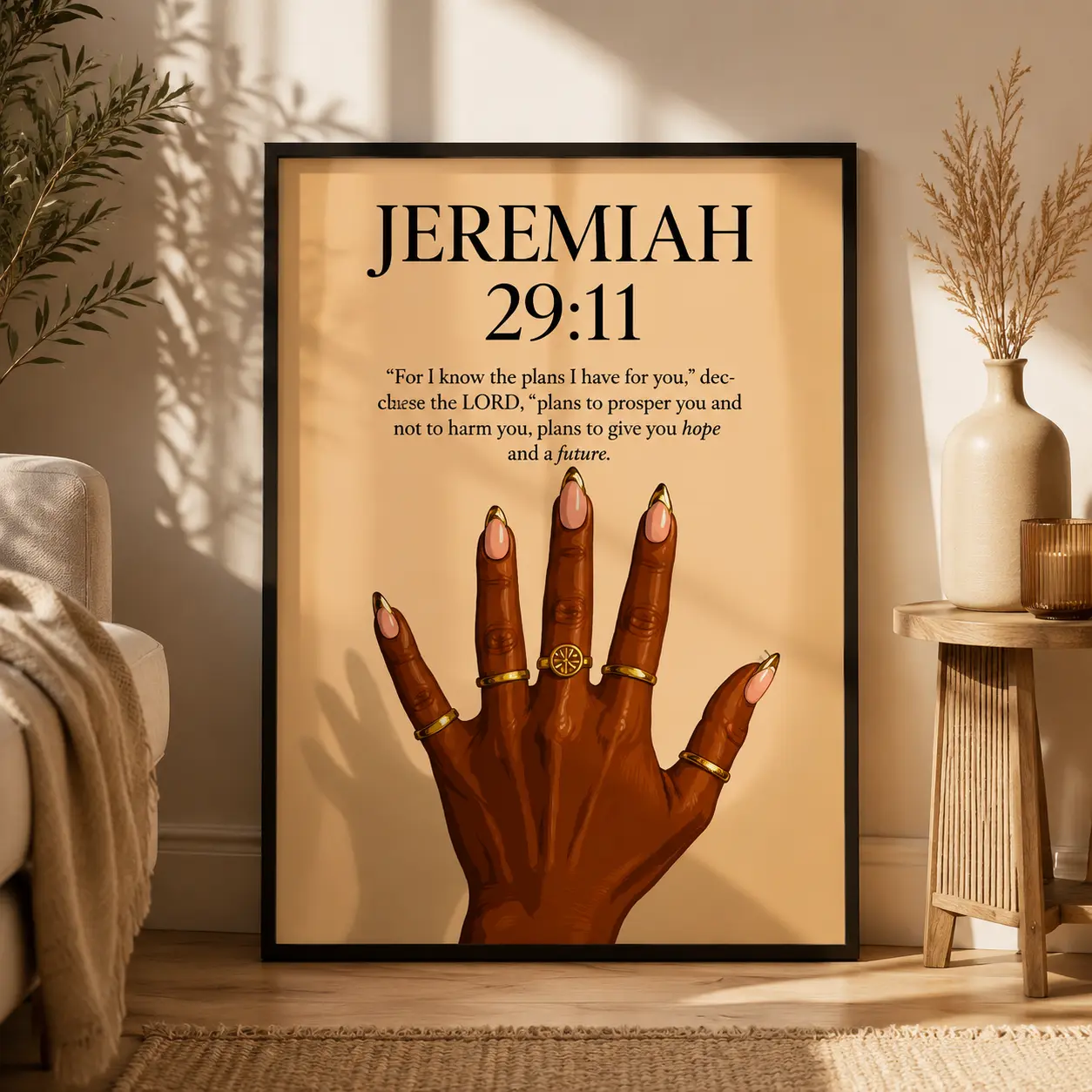 Jeremiah 29:11 Christian Wall Art |   Inspirational Bible Verse Canvas Print, Black Women Faith Artwork for Bedroom, Living Room & Home Decor