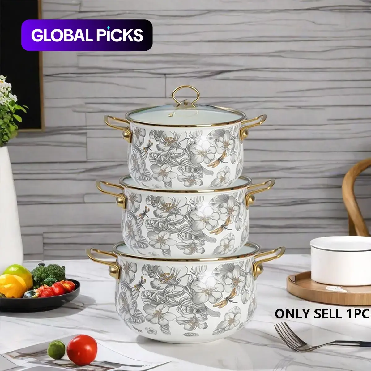Floral Pattern Stockpot with Lid & Handle, 1 Count Multifunctional Thickened Double Ear Stockpot, Kitchen Durable Cookware for Home Dining, Holiday Party Pot, Cooking Pot, Kitchen Pots #GLOBAL PICKS