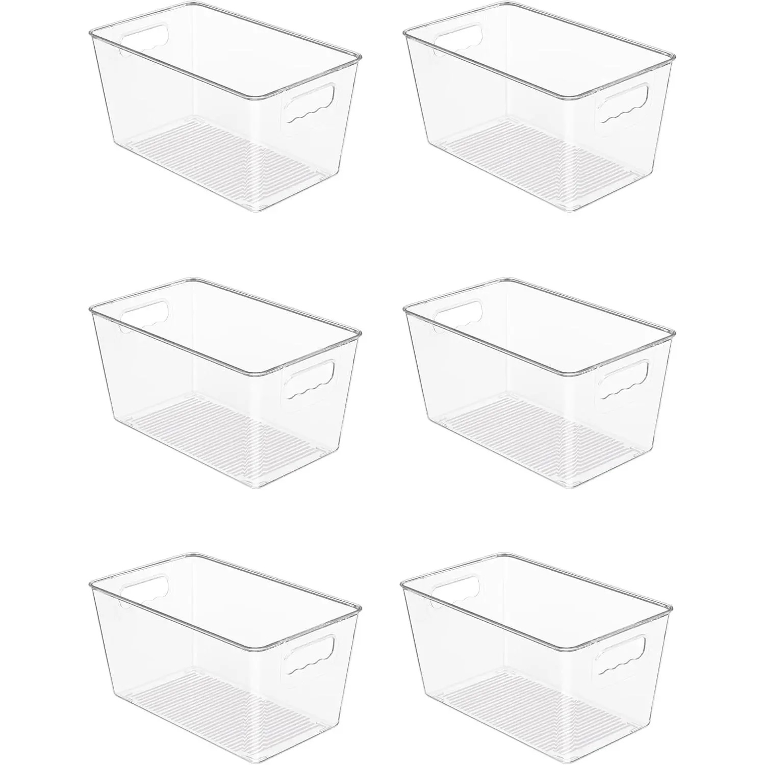 6 Pack Clear Storage Bins, Pantry Cabinet Organizer Bins with Handle for Pantry Organizer and Storage, Plastic Bins for Fridge, Cabinet, Kitchen, Countertops, Cupboard, Freezer, Medium