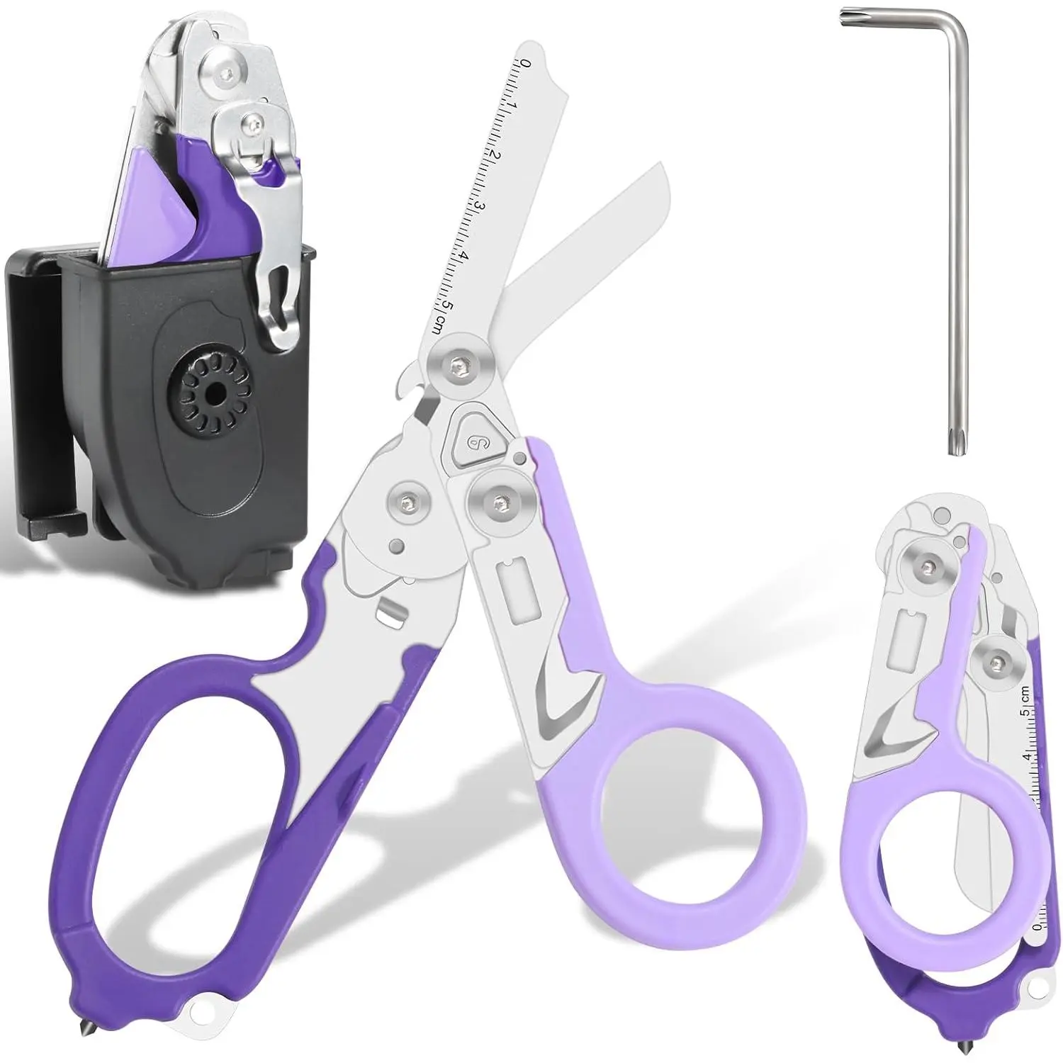 Trauma Shears, 6 In 1 Emergency Shears, Stainless Foldable Trauma Scissors with Compatible Holster, Camping, for EMTs, Nurses, and First Responders (Purple)