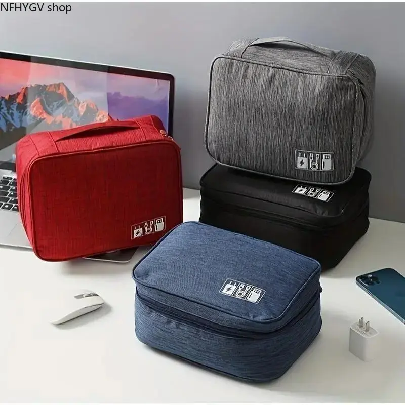 Travel Electronic Storage Bags Waterproof Compact Gadget Organizer Pouches, Multi Pocket Design With Elastic Loops For Cables And Chargers, Durable Zipper Accessories As Travel Must Haves For Gym Fitness And Outdoor Activities