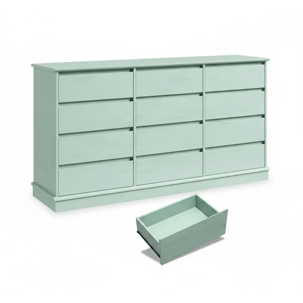 Versatile Large Storage - 9/12-Drawer Wooden Dresser for Bedroom - Wide Chest with Deep Drawers - Double Horizontal Dresser for Closet, Living Room, Kids Room, Hallway - Green