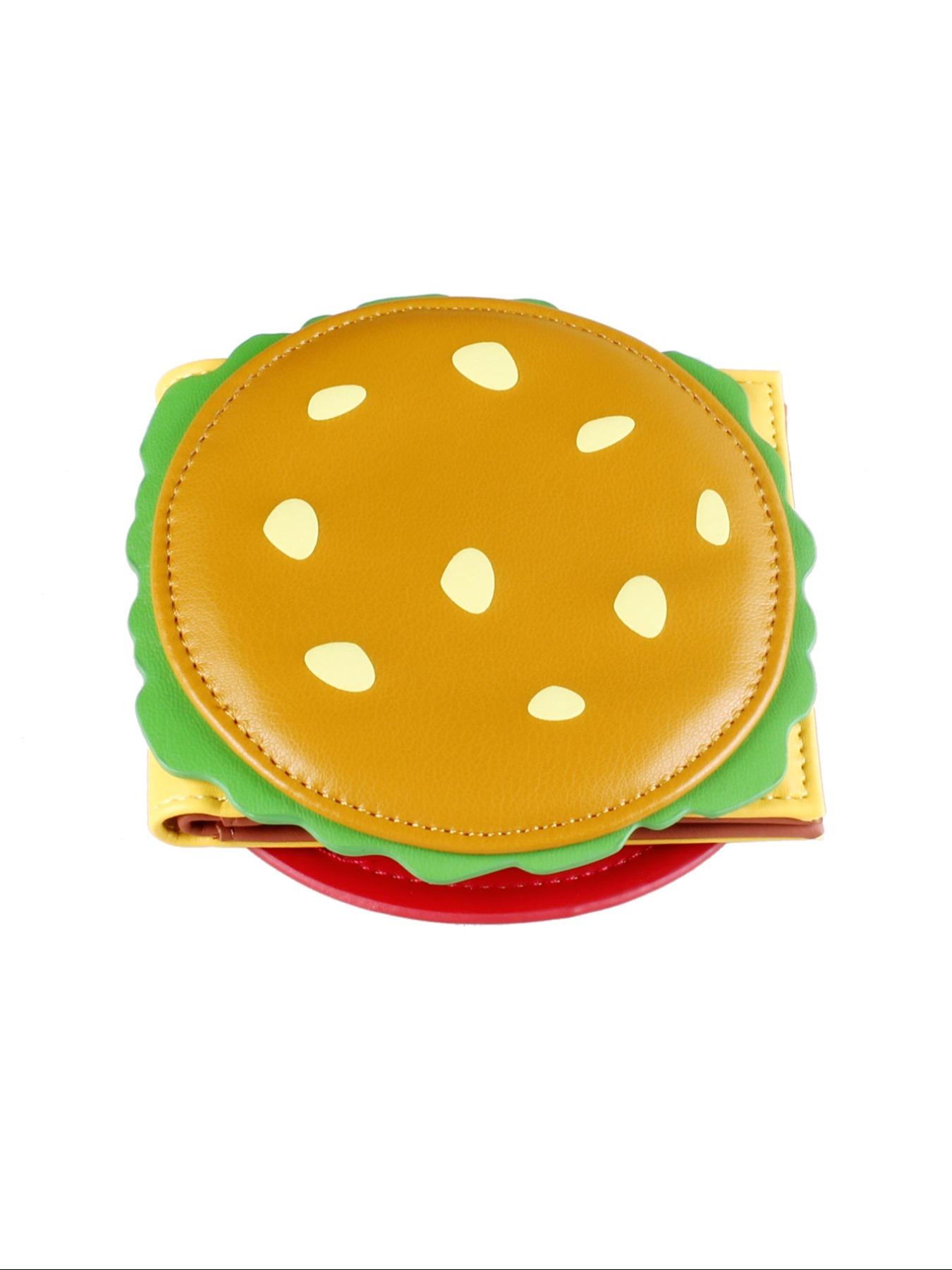 Cute Hamburger Shaped Bifold Wallet, Colorblock Card Holder, Fashionable Moneybag for Women & Girls, Casual Trendy Versatile High-quality Daily Wallet, Pu Leather Wallet