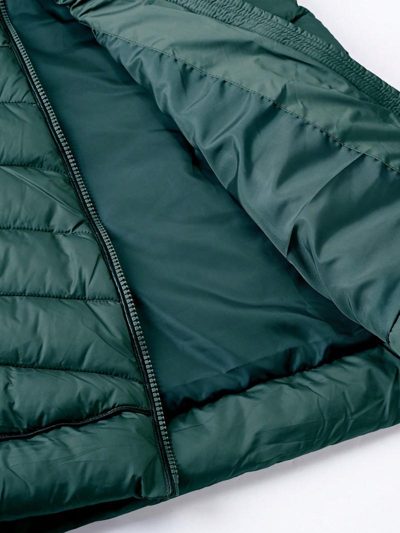 Women's Winter Elegant Simple Hooded Cotton Jacket, Mid-Length Fur Collar Zipper Pocket Coat, Commuter Casual Long Sleeve Outerwear