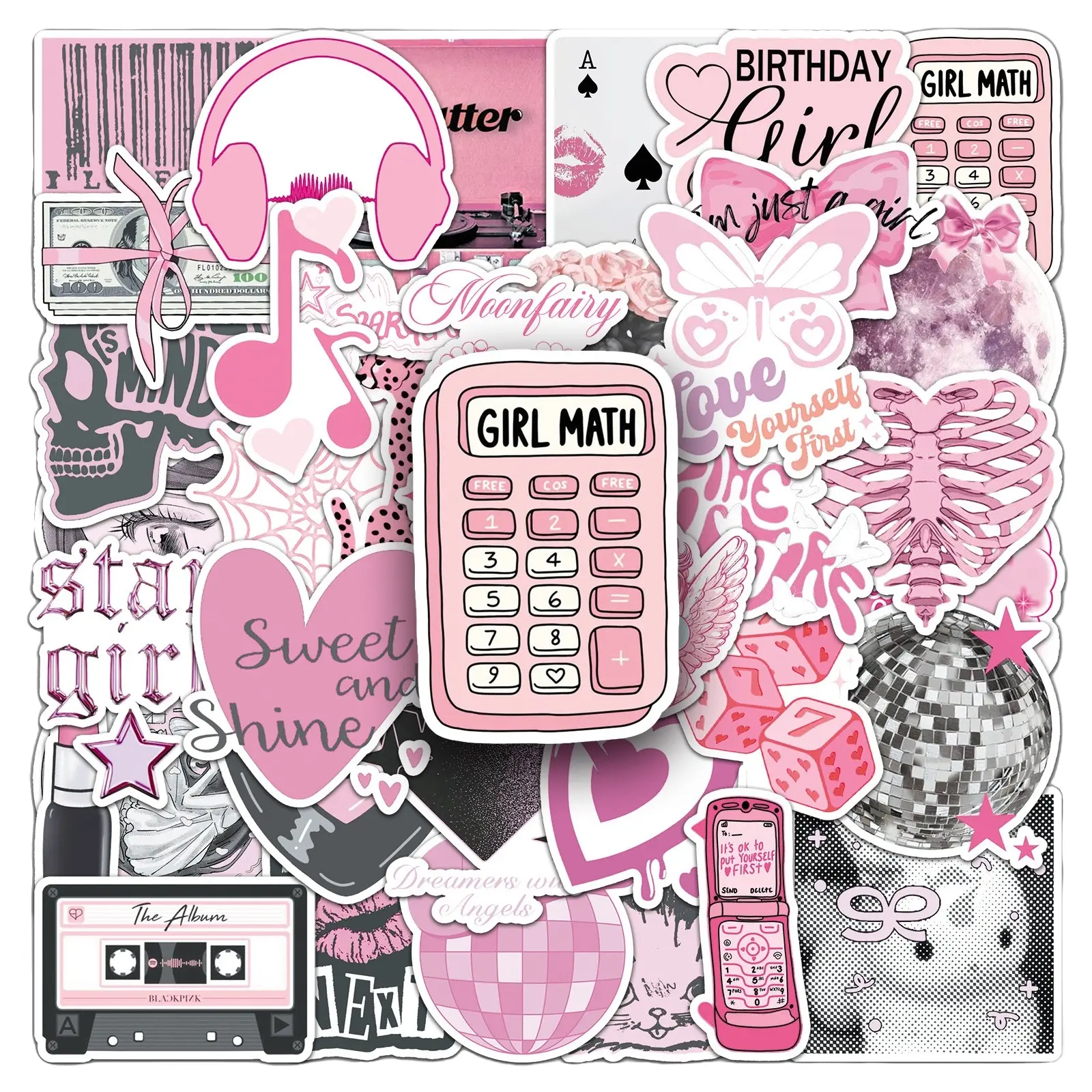 50Pcs Sweet Pink Edgy Creative Stickers. Faith-inspired designs with positive messages. Great for scrapbooks, journals, laptops, water bottles, cars and more. Lovely gifts for everyone. #SweetPinkStickers #CoolStyleStickers #CreativeStickers #FaithSticker