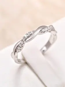 Women's Elegant Rhinestone Decorated Twist Design Ring, Bridal Engagement Wedding Band, Fashion Jewelry for Party, Daily Clothing Decor, Wedding Engagement Anniversary Party Jewelry Gifts