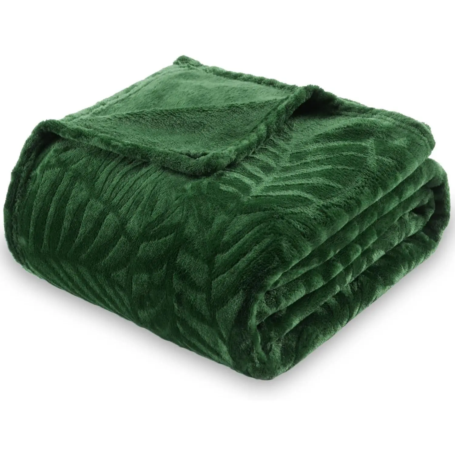 Super Soft Flannel Fleece Throw Blanket, Lightweight Cozy Warm Leaves Textured Plush Blanket for Bed Couch Sofa, 50 x 60 Inches, Olive Green