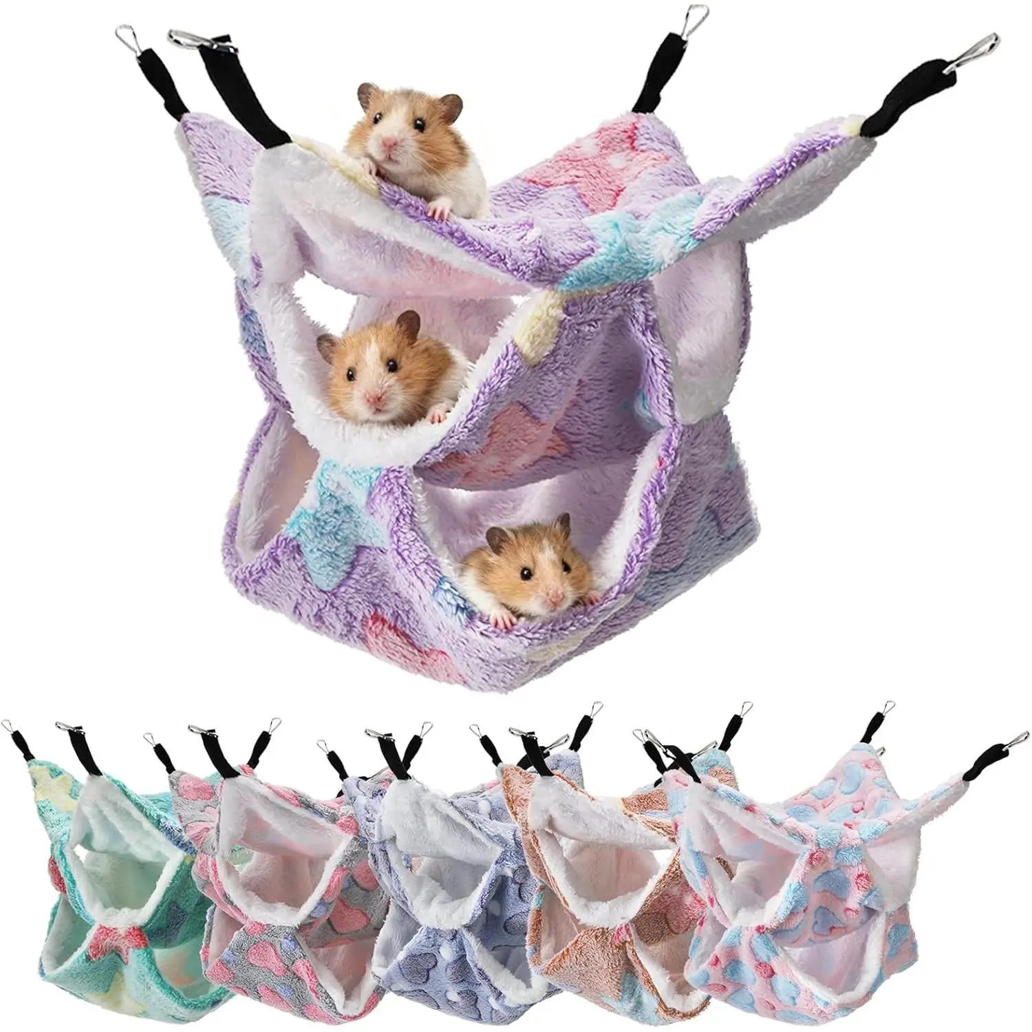 Covzoe 6 Pieces Rat Hammocks for Cage, 3 Layer Guinea Pig Hideout Bed | Soft Ferret Hanging Hammocks, Playing Sleeping Accessory for Small Animal Hamster Chinchilla Squirrel