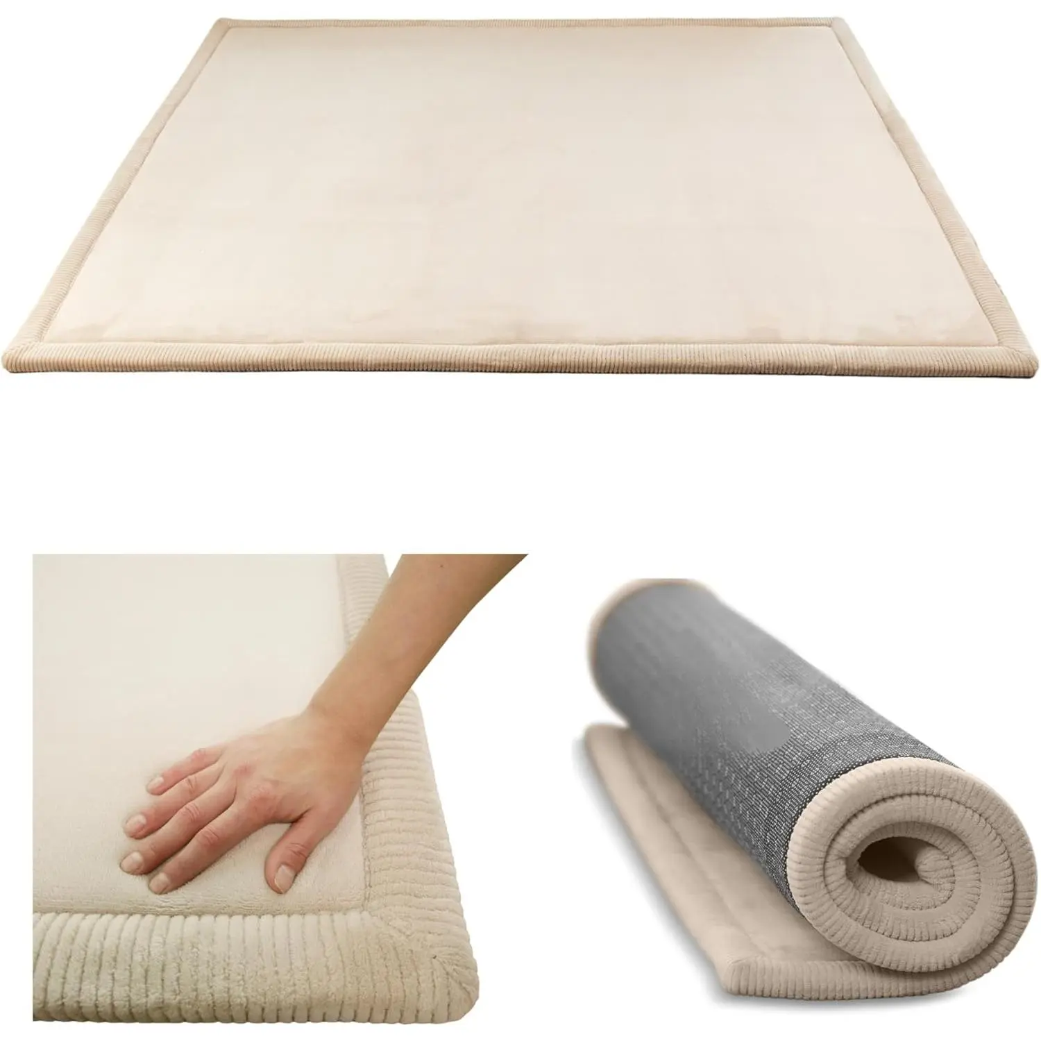 Mat  Floor 60" x 80" Beige |   Coral Velvet high-density foam Rug – Non-Slip, Water-Resistant