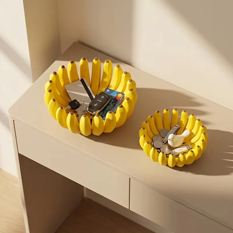 2 packs, Kawaii Display Decor, banana-shaped decorative fruit tray, plastic fun desktop storage tray, storage key jewelry, entrance dresser storage tray, modern art desktop ornaments, battery-free use, home warming gifts