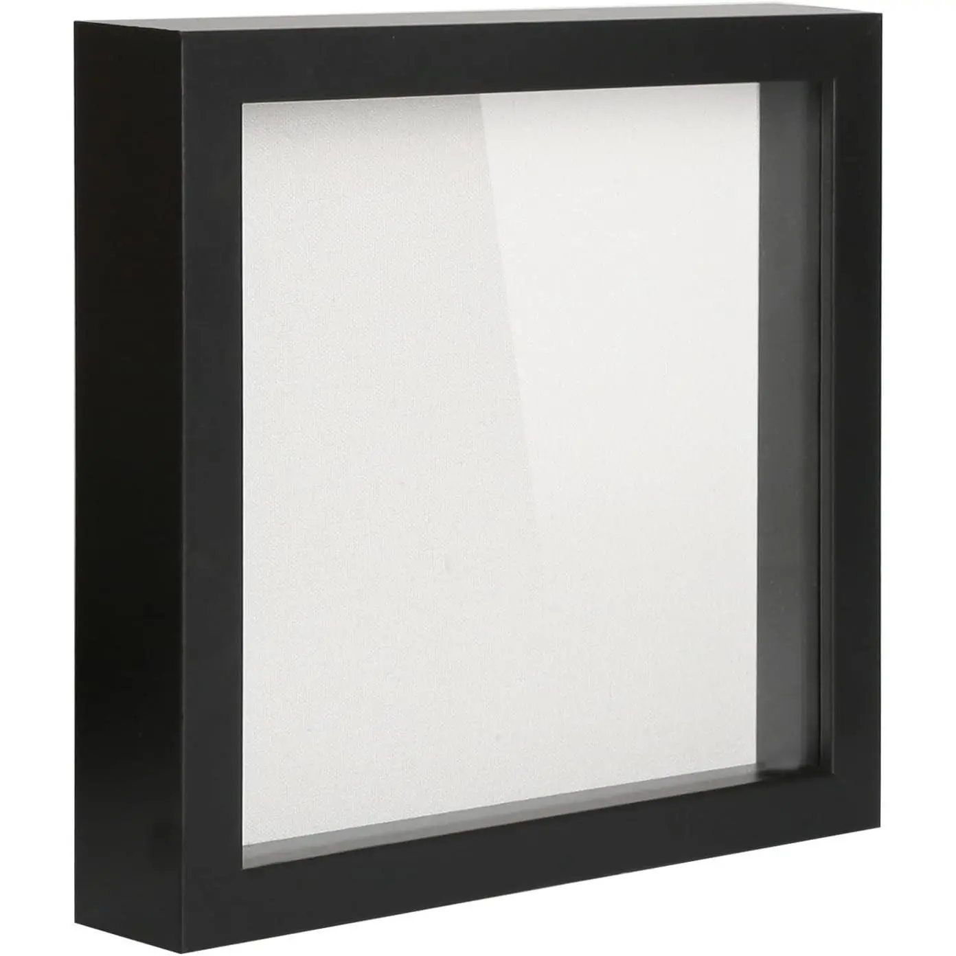 8x8 Small Shadow Box Wood Picture Frame with Tempered Glass, Black FSC-Certified MDF, Soft Acid-Free Linen Board, Removable Inner Frame, Wall-Mount Display Case for Photos and KeepsakesGift