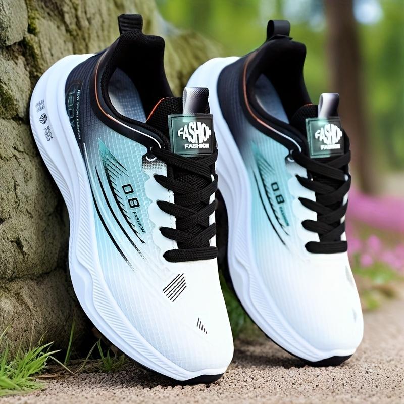 UYCEKK Men's White Low-Top Sneakers - Breathable Mesh Sneakers with Striped Sole & Minimalist, Lightweight for Running, Training, Gym - - Casual Wear, Lace-Up (Rubber Outsole) - Spring Summer