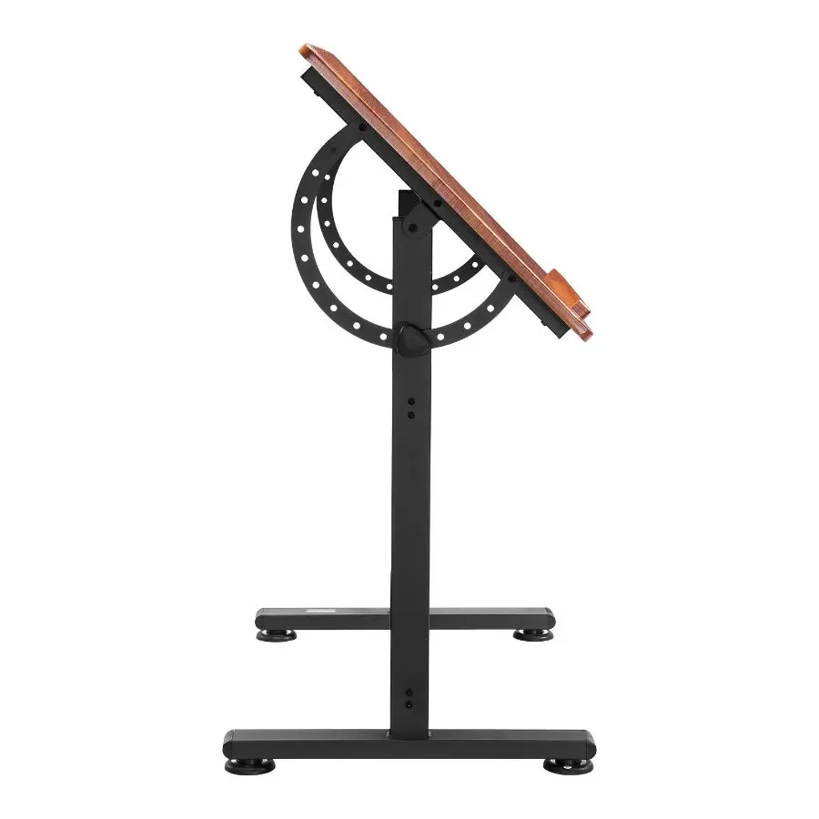 VEVOR Adjustable Tilt Drafting Table - 0-90° Angle, Black H-Frame Base, Brown Desktop, Default Flat Surface, Portable Artist Workstation for Reading & Crafting