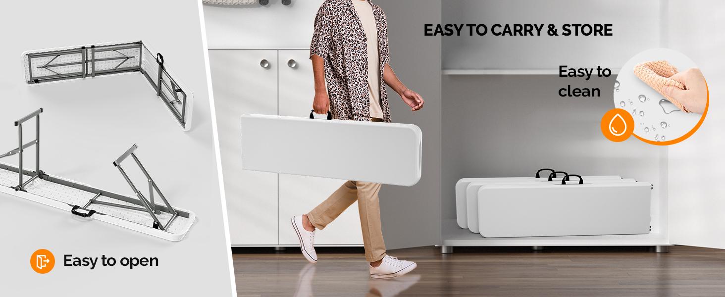 6-Foot Plastic Folding Bench – Portable Indoor/Outdoor Seating for Picnics, Parties, Camping, and Dining; Ideal for Gardens, Soccer Games, and Various Recreational Events – Features a Smooth HDPE Surface (Set of 2; White or Black; 6-Foot)