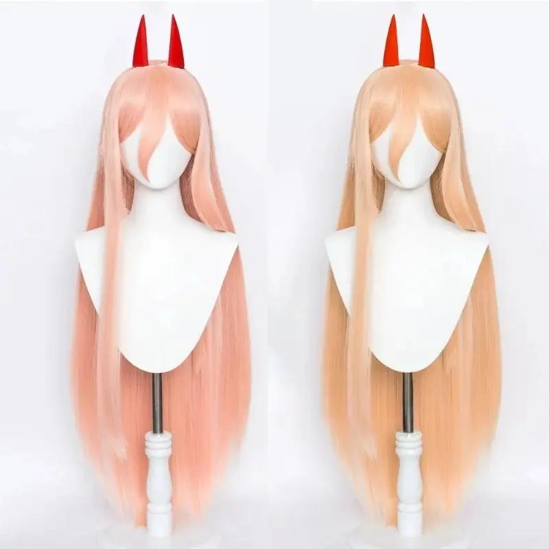 Anime Chainsaw Man Makima Power Cosplay Long Wig - High Temp Heat-Resistant Synthetic Orange-Pink Human Hair Wig for Party Role Play