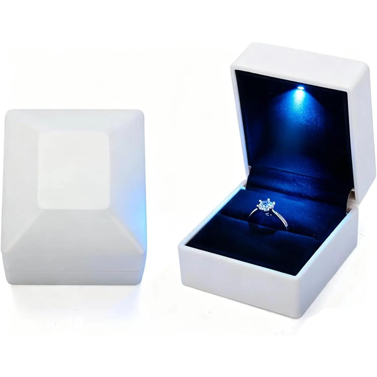 Ring Box Square Shaped LED Blue Light Engagement Ring Boxes   Box for Proposal Wedding Valentine's Day Anniversary Christmas  Thanksgiving  (White)