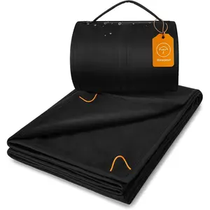 Large  315GSM Camping Blanket 2.75LB, Lightweight Packable Blanket for , Foldable Fleece Stadium Blanket for Outdoor , Wearable, Machine Washable, 55" x 80" ,Black