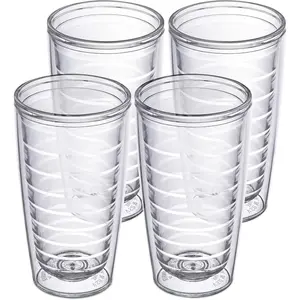 16oz Insulated Tumblers Plastic Keeps Drinks Cold & Hot, 4pack Double Walled Clear Insulated Drinking Glasses Cup, BPA-Free, Reusable, Camping, Travel, Kitchen, Party