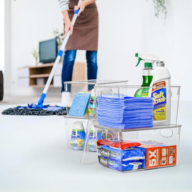 Large Clear Plastic Storage Bins with Lids Clear Stackable Storage Bins Laundry Room Organizer Bins Office Classroom Playroom Bathroom Laundry Room Organization and Storage 2 Pack