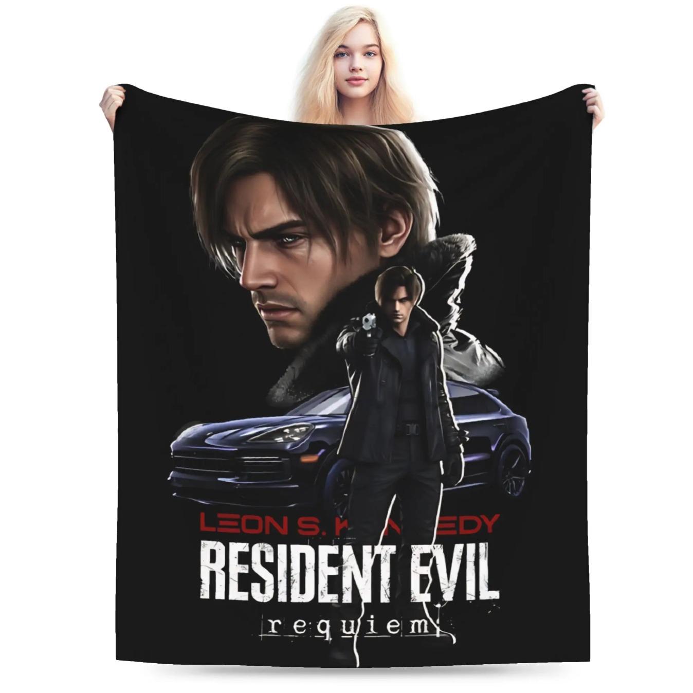 Resident Evil 9 Requiem Leon Inspired Game Throw Blanket Ultra Soft Cozy Plush Gaming Blanket for Sofa Bedroom Living Room Bedding Multiple Sizes Horror Game Fan Gift