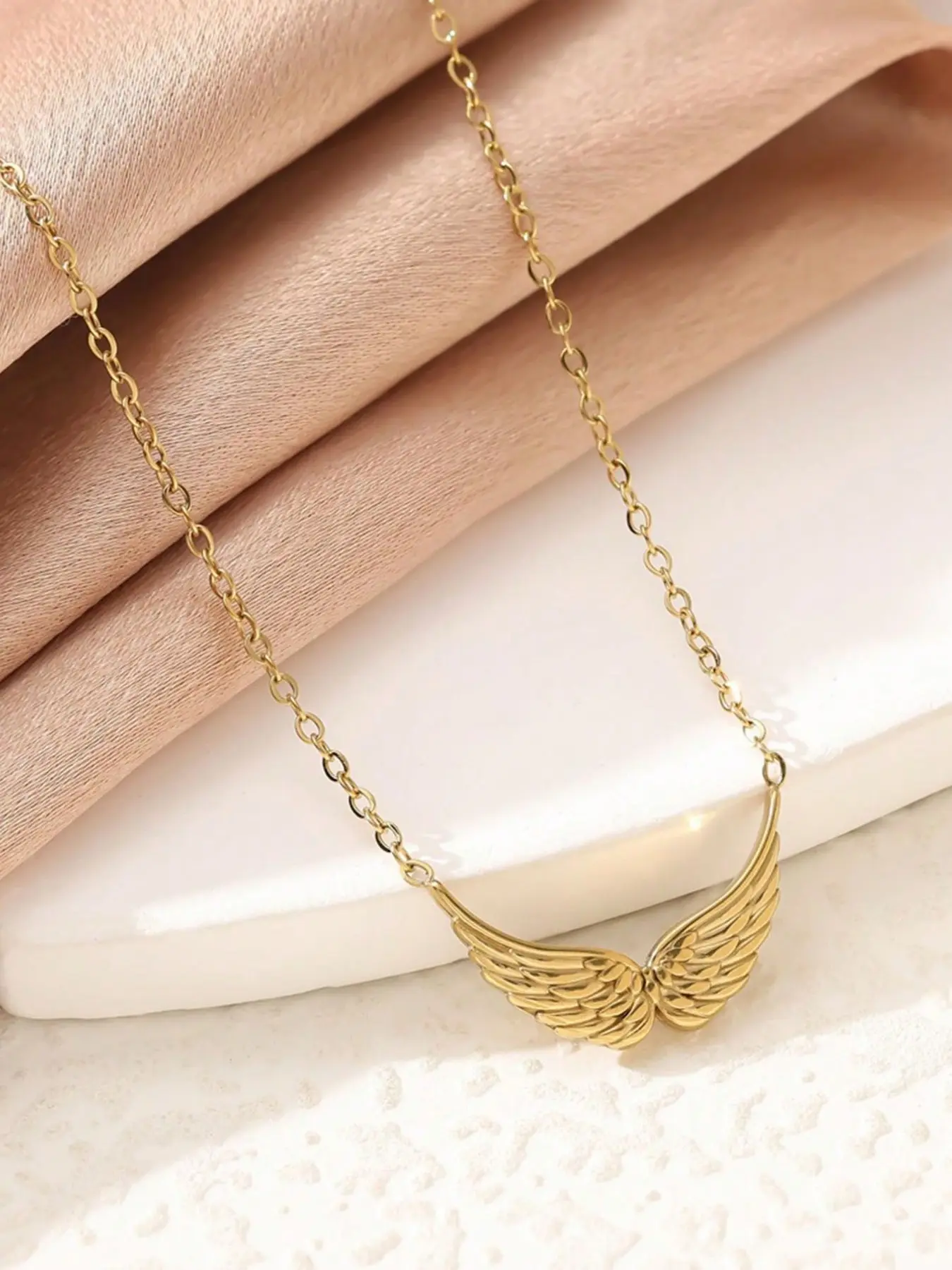Stainless Steel Angel Wings Pendant Necklace, Women's Jewelry, Perfect for Daily Wear, Dating Party Accessories