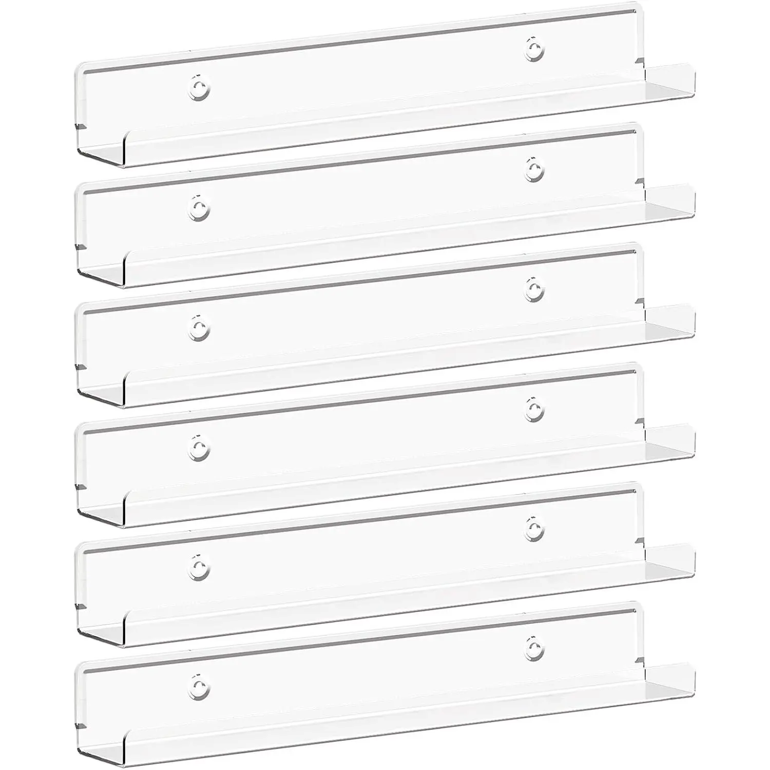 Narrow  Floating Shelves for Vinyl Record 12", Clear 6 Pack | Wall Shelf for  Polish, Book, Picture, Makeup, Album Covers Display Organizer for Bedroom, Living Room, Bathroom Decor