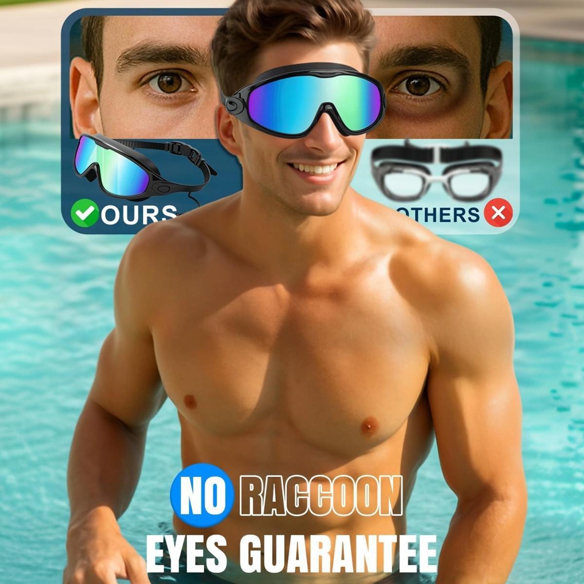 1pcs Swim Goggles, Wide View Anti-fog Swimming Goggles, Anti-UV Swimming Goggles with Ear Plugs, No Leaking Swim Glasses for Men Women Youth