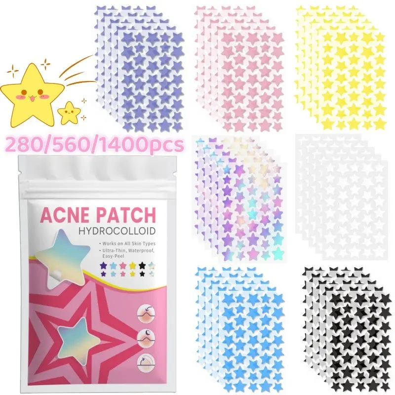 280/560/1400pcs Adhesive Patches for Acne & Blemishes, Acne Pimple Patches, Acne Spot Stickers, Breathable Waterproof Design, Portable Face Care Patch, Cute Star Pattern, Single Piece