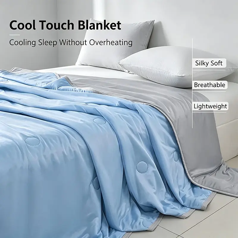 Cool Touch Summer Bed Quilt, Soft Lightweight Cooling Comforter, Double Side Cooling Blanket, Breathable Lightweight Blanket, Portable for Sofa Bed Camping