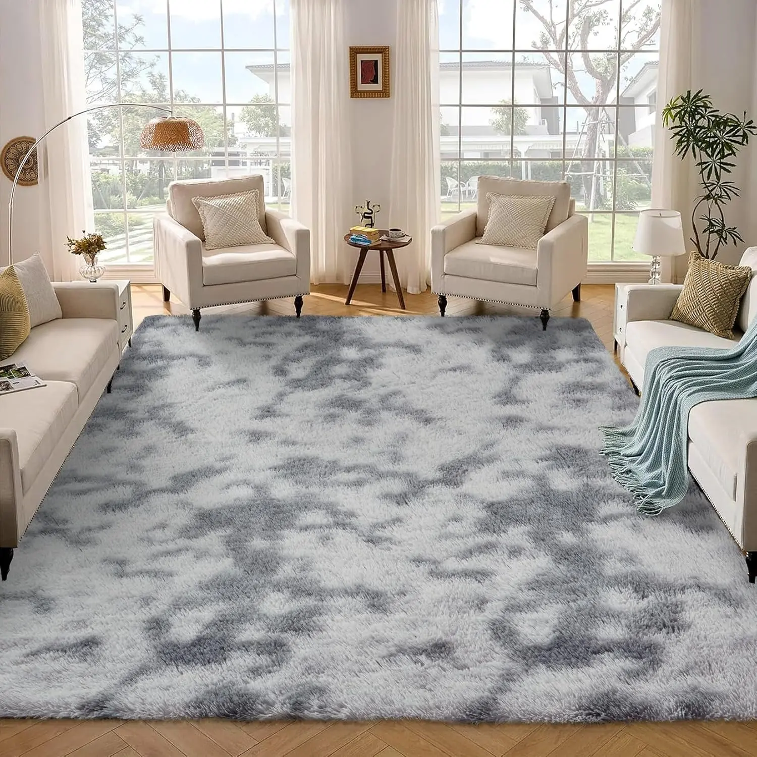 Gaomon Large Area Rug Fluffy Furry Shaggy Fuzzy Rug for Living Room Thick Shag Rugs for Bedroom Non Slip Soft Shaggy Carpet for Kids Decor Home Decor, Tie-dye