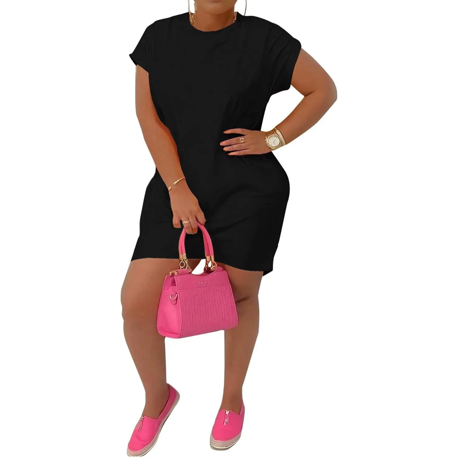 Women's Casual Beach T-Shirt Dress - Short Sleeve, Fit, Simple Casual Wear Tunic with Pockets