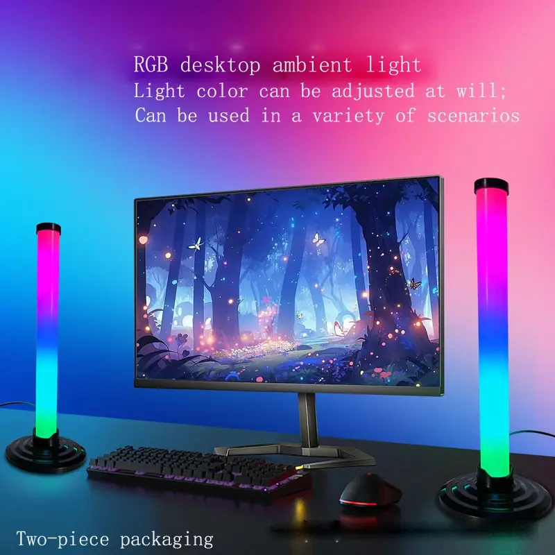 T6023-2 LED Desk Lamp Set with Remote, RGB Colorful Lights, Multiple Dynamic Modes, Music Sync, Adjustable Brightness, USB Powered