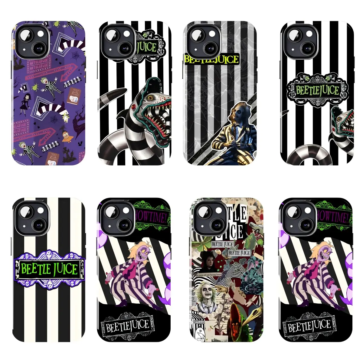 Beetlejuice Phone Case, Black White Stripe Gothic Design with Ghost Character Artwork, Tim Burton Horror Movie Style Protective Cover, Halloween Aesthetic Y2K Gift for Fans, Compatible with iPhone 11–17 Pro Max/Plus series and Samsung Galaxy S23–S26 serie