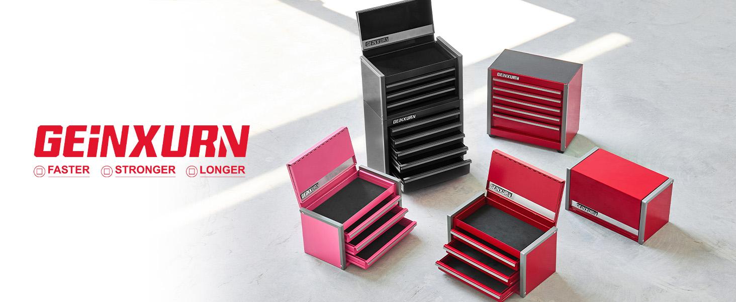 Mini Tool Box 3 Drawer Top Chest and 5 Drawer Roll Cab with Locking Stackable Hand Carry Tool for (Pink)