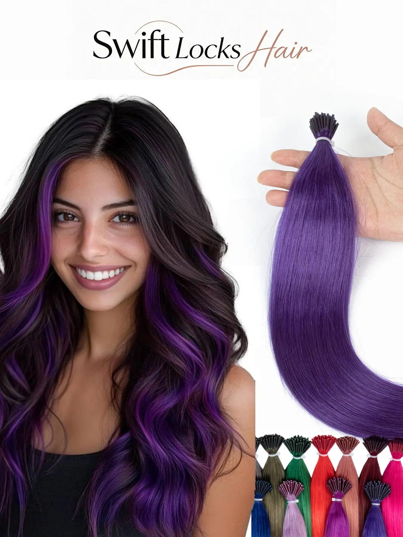 50pcs Colorful I Tip Hair Extensions, 12 16 20 Inches Real Human Hair, Cold Micro Ring Clip-In, Professional Salon Quality, Invisible Hair Extension