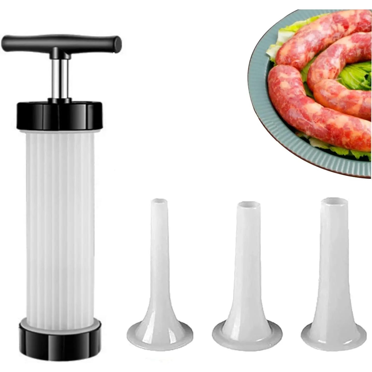 Sausage Stuffer - Homemade Manual Sausage Maker, Fast Meat Filling Machine, Food Grade Kitchen Sausage Stuffer Tool for Household Use (3 Stuffing Tubes)
