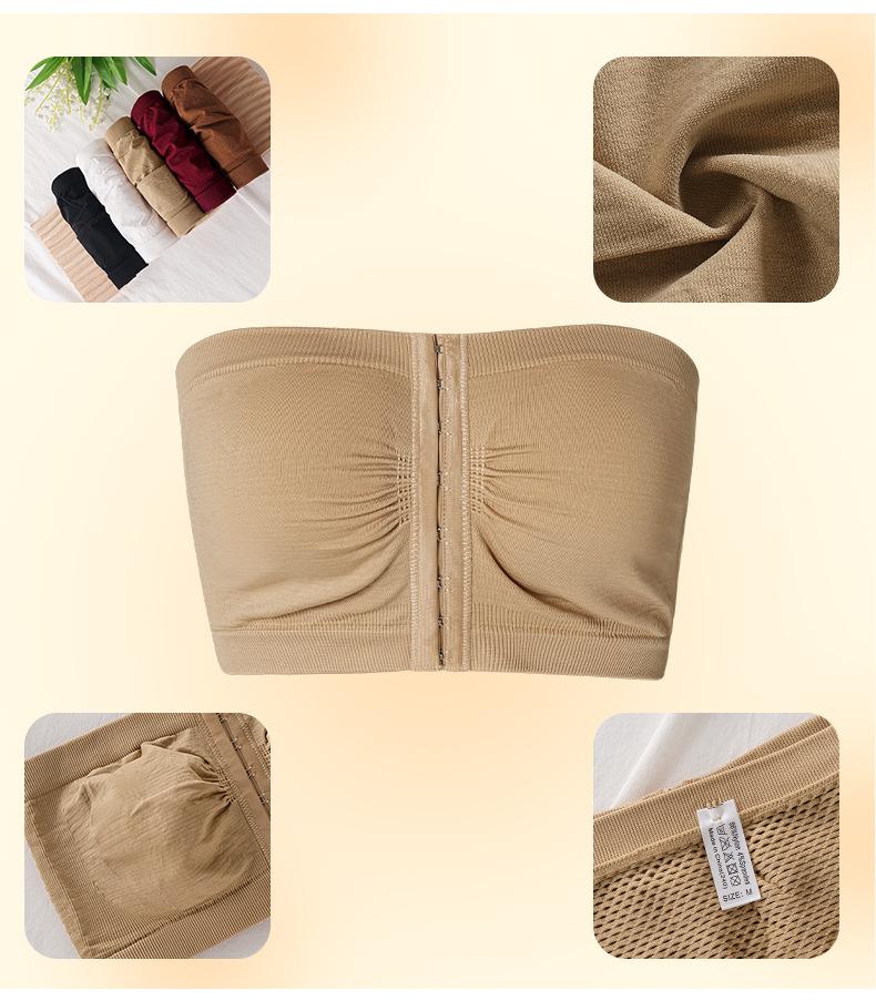 Plus Size Women's Underwear, Front-Clasp Strapless Bustier, Ladies' Bra, Push-Up, Non-Cup Chest Wrap, Beautiful Back