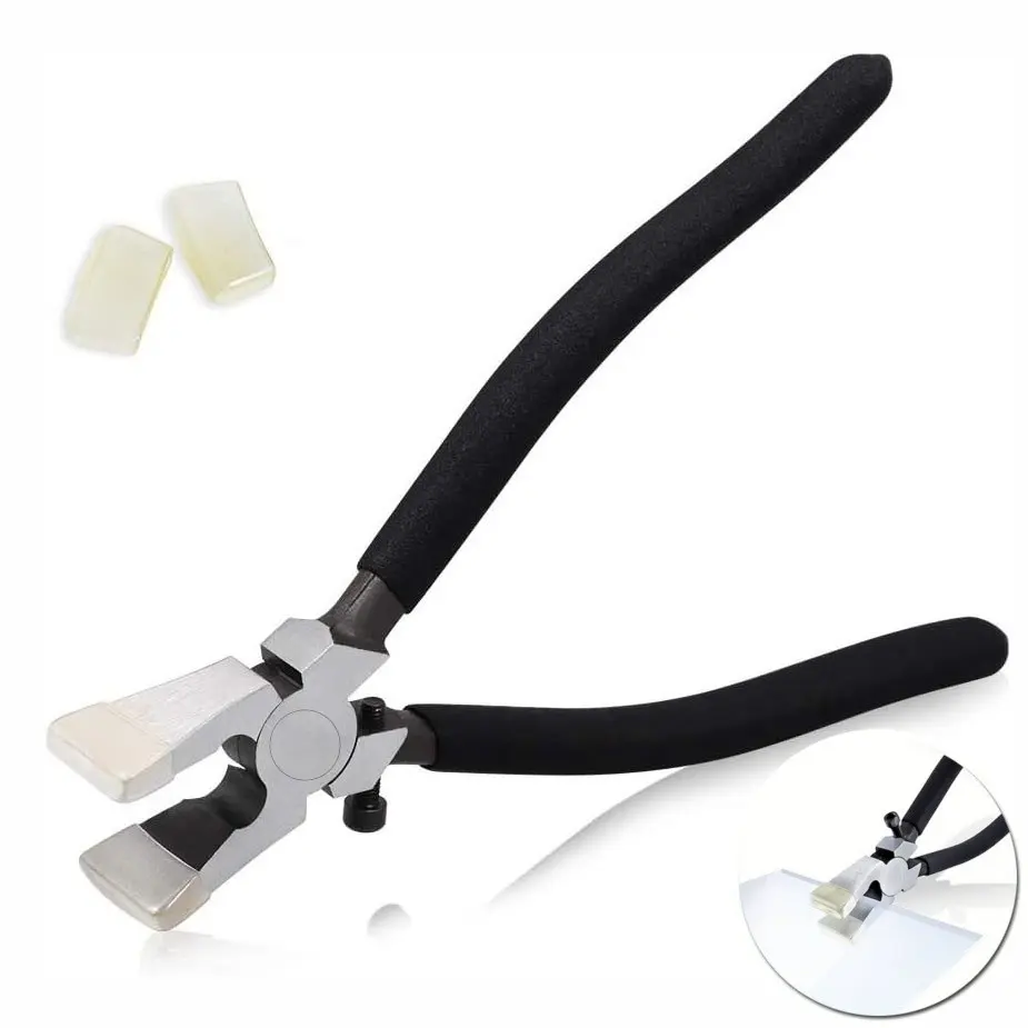 8 Inch Heavy Duty Stained Glass Running Pliers, Glass Breaking Tools with Adjustable Set Screw & Rubber Tips, Professional Craft Pliers for Mosaic Tile Cutting