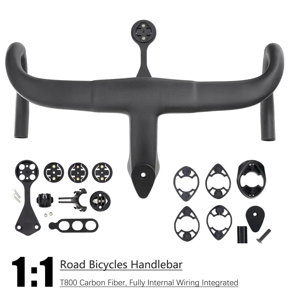 T800 Carbon Fiber Integrated Road Bike Handlebar, Full Internal Cable Routing, Handle Compatible with F12/F14 Series Road Bicycle Parts